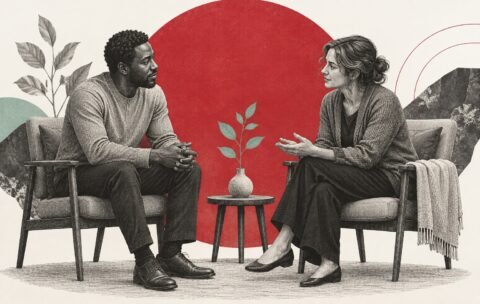 Two adults in attentive conversation representing Christian counseling and care
